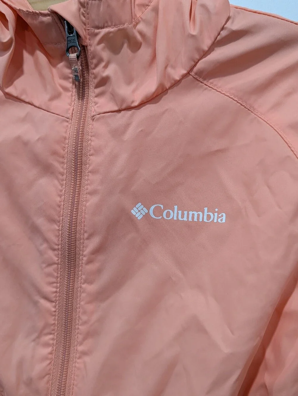 Columbia Kids Windbreaker Jacket Peach Coral Lightweight Packable Girl Medium 10